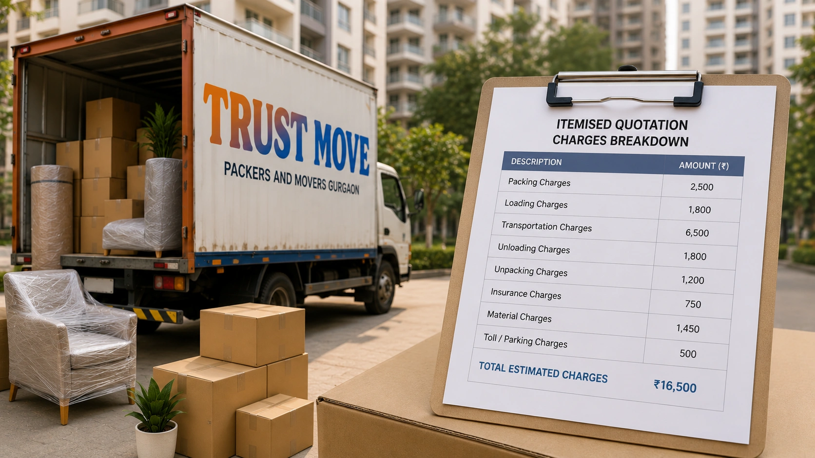 packers movers gurgaon charges breakdown